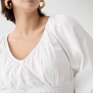 J Crew V-neck Midi Dress in Cotton Poplin - White